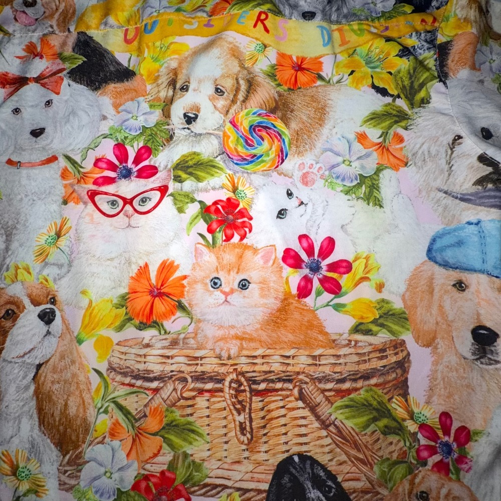 Outsiders Division Shirt Mens Medium Multicolor Cat Dog Festival Kitschy EUC - Picture 12 of 15
